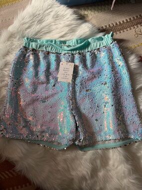 Bella du jour girls large Sequin Aqua Iridescent Women's Shorts